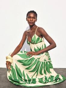 Maija Women's Vacation Casual Colorblock Print Maxi Slip Dress, Elegant Formal Dress For Christmas, New Year Party And Gathering, Autumn/Winter - Green - View 8