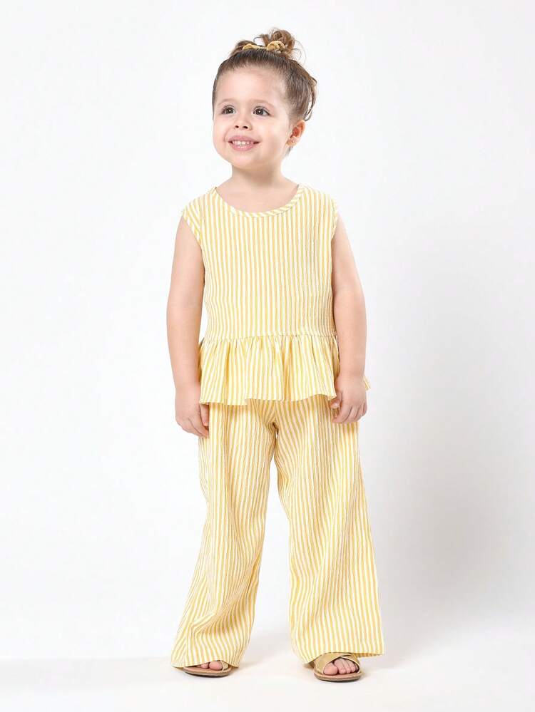 Striped Peplum Tank With Wide Leg Pants