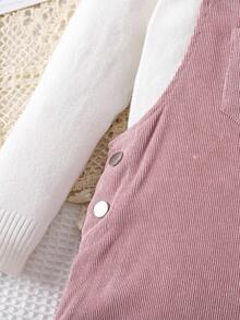 Girls Minimalist Versatile Suspender Dress, Suitable For Autumn & Winter - Pink - View 5