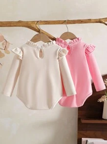 SHEIN 2pcs Baby Girls' Elegant Sweet Ruffle Collar Long Sleeve Romper Set, Autumn