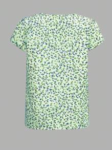 EMERY ROSE Women Summer Boho Ditsy Floral Keyhole Neck Puff Cap Sleeve Fold Pleated Top - Mint Green - View 2