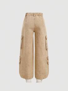 Tween Girl Fashion Casual Vintage Cool Y2k Khaki Comfortable Flap Pocket High Waist Baggy Denim Cargo Jeans For Tween Girl Clothes Girls Costume Dailywear And Tween Girl Fall And Autumn Or Winter Clothes Back To School Homecoming Rave Outfits Festival And Beach Outfits Streetwear School Clothes, Cargo Pants For Teen Girl, Baggy Cargo Jeans, Cargos For Girls, Thick Cargo Pants