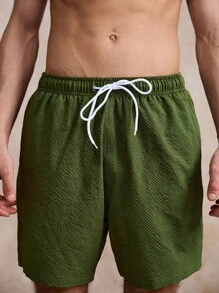 Surfspeed Pantalones cortos de playa para hombres de unicolor con cordón en la cintura y bolsillos - Verde militar - Ver 5