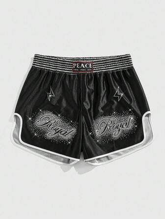 Street Life Casual Summer Fashion Rhinestone Decor Elastic Waist Loose Men's Shorts