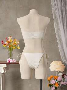 Bellisia Summer Beach Women's Strapless Textured Fabric Two-Piece Bikini Set - Beige - View 2