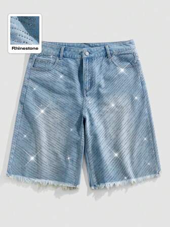 Street Life Shorts vaqueros sueltos para hombres con decoración de strass