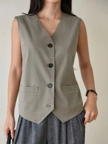 DAZY Damen Locker Sitzende Business Lässig Büro Tragen Professionelle Arbeits Pendler Weste Blazer, Herbst/Winter - Khaki - Übersicht 7