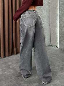 EURMUSE Dżinsy z niskim stanem i szerokimi nogawkami w stylu Y2K w kolorze szarym, wysokie