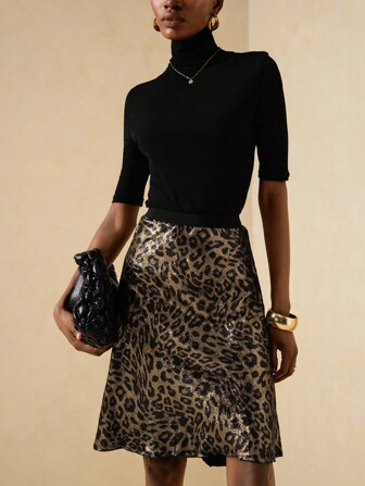 Vesra 女士休闲豹纹宽松半身裙，适合派对