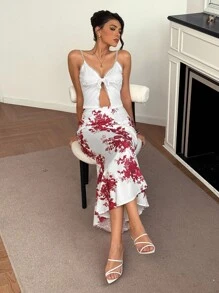 Roylia Women's Retro Style Printed Skirt - Red - View 1