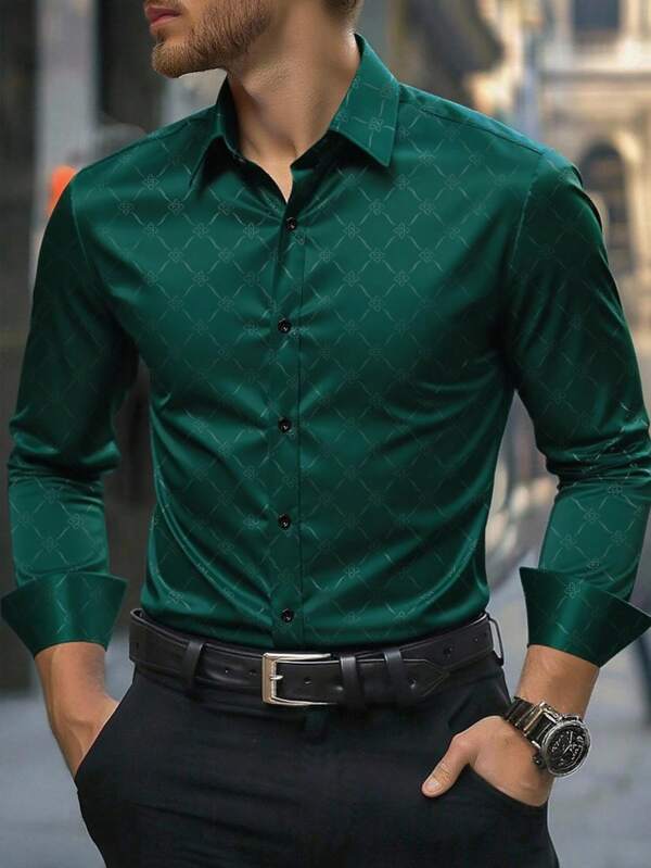 Manfinity Mode Men's Black Button Down Long Sleeve Slim Fit Business Formal Dress Shirt, Long Sleeve Men Shirt. Men Green Dress Shirt Men Luxury Shirts Men Shirt For Wedding Business Casual Men Shirt Emerald Green Men Shirt. A Great Gift For A Boyfriend Or Husband,Fall