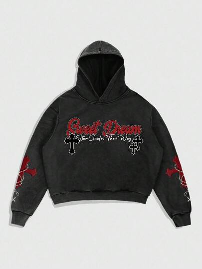 Goth Men's Long Sleeve Religious Character Hooded Sweatshirt