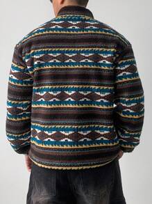 DAZY Men's Thermal-Lined Floral Pattern Sherpa Pullover Pullover Sweatshirt With Zipper, Autumn/Winter Quarter Zip Men - Multicolor - View 2