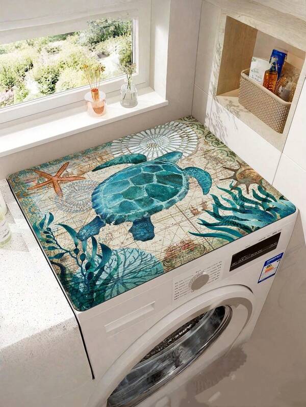 SHEIN 1 pieza Cubierta de polvo de lavadora con estampado de tortuga, Alfombrilla absorbente para encimera, Alfombrilla absorbente y de secado rápido para refrigerador, Almohadilla de barro de diatomeas suave y de drenaje, Almohadilla de secado para lavar platos antideslizante y muy absorbente, Cubierta moderna para lavadora y secadora, Adecuada para lavandería, cocina, escuela, oficina, hogar, viaje, bolsa, organizador, almacenamiento