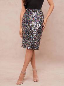 Amorya Gonna a matita con paillettes, abbigliamento casual da ufficio, da uscita serale, per insegnanti, per chiesa, per donne