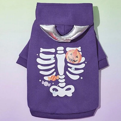 PETSIN 1件万圣节骷髅印花休闲创意宠物卫衣