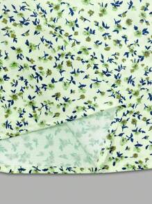 EMERY ROSE Women Summer Boho Ditsy Floral Keyhole Neck Puff Cap Sleeve Fold Pleated Top - Mint Green - View 5