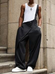 Manfinity EMRG 男士纯色口袋阔腿宽松休闲工装裤，秋季