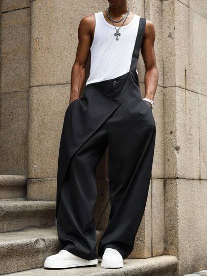 Manfinity EMRG 男士纯色口袋阔腿宽松休闲工装裤，秋季