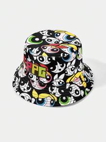 THE POWERPUFF GIRLS X SHEIN Blossom, Bubbles, Buttercup Pattern Reversible Bucket Hat - Multicolor - View 2