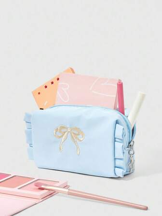 Kawaii Bow Embroidery Cute Lace Portable Cosmetic Bag