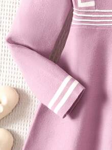 SHEIN Tween Girl Long Sleeve Collared Fitted Casual Sweater Dress,In Fall/Winter - Dusty Pink - View 3