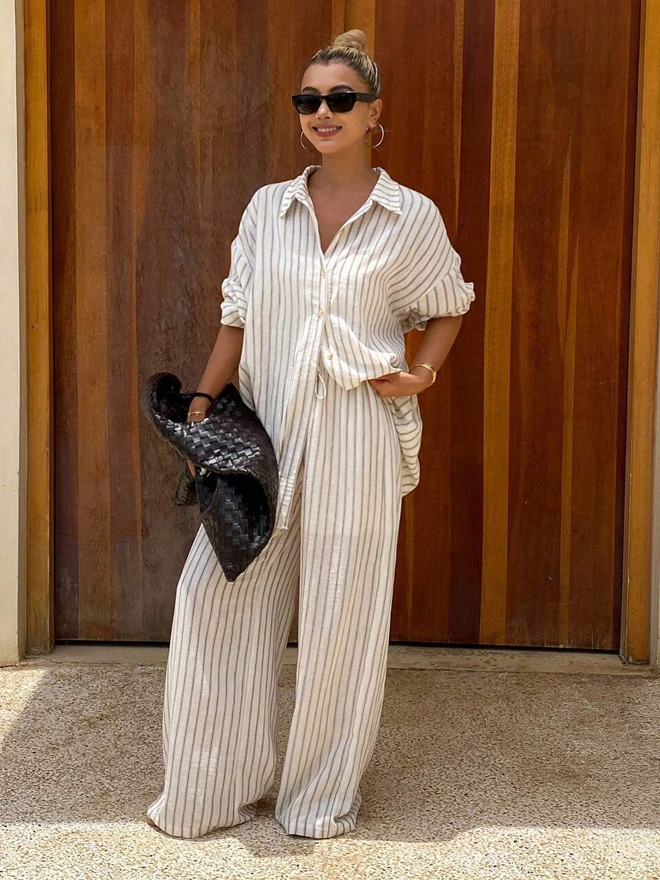Autumn/Winter New Loose Casual Striped Women's 2 Pieces Set