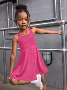 SHEIN SLAYR KIDS Young Girl Solid Color Snug Fit Sleeveless Hollow-Out Activewear