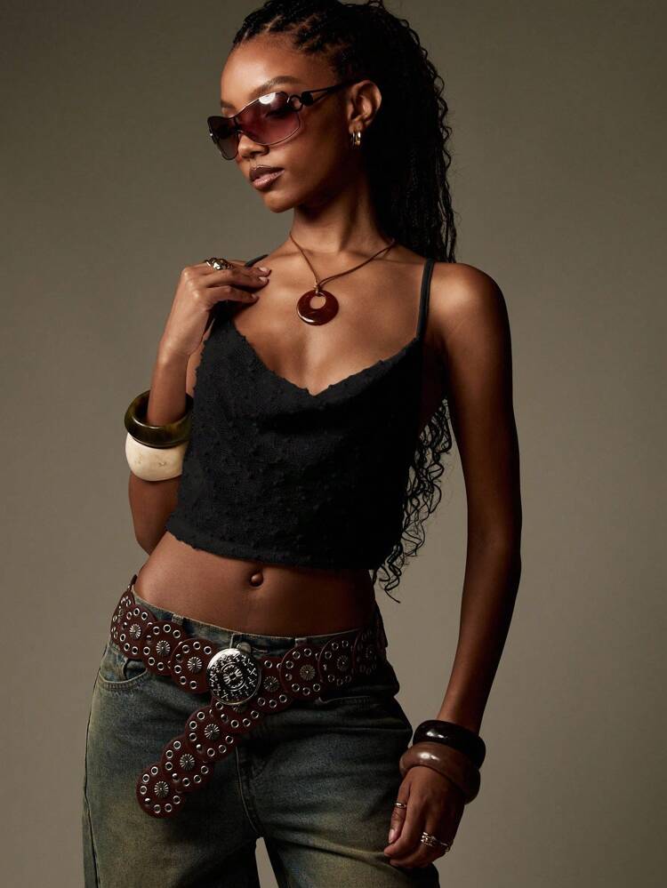 MISSGUIDED Trendsetter Linen Feel Cowl Neck Crop Top z skrzyżowanymi plecami, bez rękawów, na lato, na festiwal, na imprezę, na plażę, do klubu, na halter