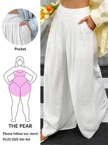 SHEIN LUNE 大码返校服装女士百搭纯色秋季女装宽腿复古服装女士商务休闲女士曲线返校节秋季女装裤子 - 白色 - 查看 10