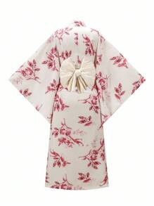 Irokai Elegant Vintage Japanese Floral Print Yukata - Pink - View 2