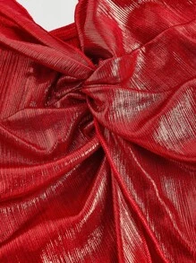 SHEIN MOD 女士优雅纯色前扭纹吊带背心，夏季 - 紅色 - 查看 3