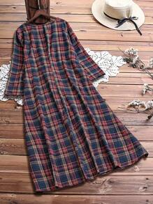 Linhara 大码女式休闲圆领长袖连衣裙，适合户外、日常穿着、乡村、秋冬季 - 彩色 - 查看 2