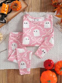 Baby Mädchen Rosa Süßer Stil Gestrickte Stoff Langarm & Lange Hose 2 Teile Pyjama Set