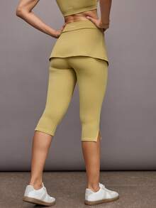 Activina 女式休闲纯色二合一运动裤 - 黃色 - 查看 2