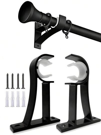 2 piezas Soportes ajustables para barras de cortina, ganchos para cortinas de 20-28 mm de aleación de aluminio resistente, soporte para barra colgante con tornillos para cortinas o armarios (Negro) Regalos de cumpleaños y graduación