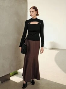 Uhlyne Women's Fashion Autumn Hollow Design Sexy Yet Elegant Retro Classic Casual High Neck Knit Slim Fit Practical Workwear Top All White Fall Cloth For Women