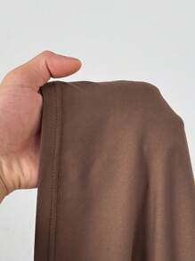 Sunspun Áo thun nữ cổ vuông, nhún bèo, tay dài, ôm sát, khoét kim loại, màu nâu thanh lịch, cổ điển, thường ngày - màu nâu - Xem 7