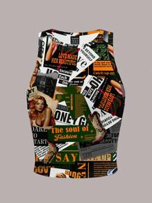 Slaydiva Casual Poster Girl Letter Pattern Round Neck Tight Fit Women Tank Top, Suitable For Summer Chic - Multicolor - View 2