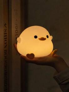 1pc Cute Bean Duck Night Light, DoDo Duck Silicone Nursery Night Light, Battery Table Lamp Bedside Lamp With Touch Sensor For Bedrooms, Living Room - White - View 9