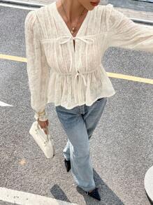 Siren Gaze 女士优雅通勤纯色刺绣衬衫