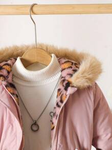 Manteau épais doublé thermique pour filles et tout-petits, veste décontractée à capuche avec poches zippées, mode automne/hiver - Rose bonbon - Voir 3