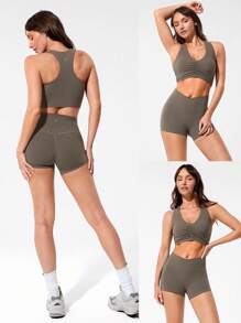 GLOWMODE Áo ngực thể thao lưng nhún FeatherFit™ - màu nâu - Xem 8