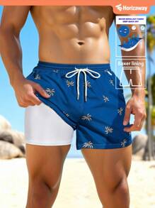 Horizaway 男式抽绳腰带植物印花口袋沙滩短裤