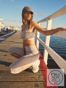 Aralina Leisurewear Two Tone Ribbed Seam Free Active Workout Crop Top And Capri Two Pieces Set - Multicolor - View 4