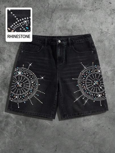 Street Life شورت شامواه مزين بالراينستون، أنيق بطراز الشارع، مناسب للربيع/الصيف