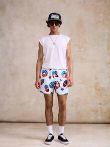 Manfinity KASUA Men's Ice Cream Print Drawstring Waist Pocket Beach Shorts - Multicolor - View 2