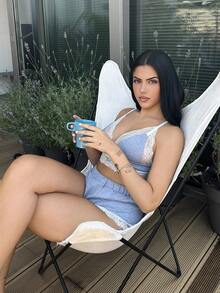 Lucia Bellido Lace Patchwork Colorblock V-Neck Camisole Top And Shorts Summer Outfit - Grey - View 1