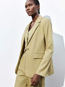 Maija 2025秋冬新款绿色条纹翻领单排扣女士西装外套，时尚优雅，适合都市通勤、日常穿着、浪漫约会、休闲场合、90年代复古风、圣诞节、新年、感恩节、派对、海滩、毕业典礼等，百搭实用，也适合婚礼宾客、主人、约会、聚会、音乐会、早午餐、机场等场合。 - 綠色 - 查看 2