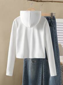 Tween Girl Bow Print Long Sleeve Zip Front Hooded Jacket Fall Winter - White - View 2